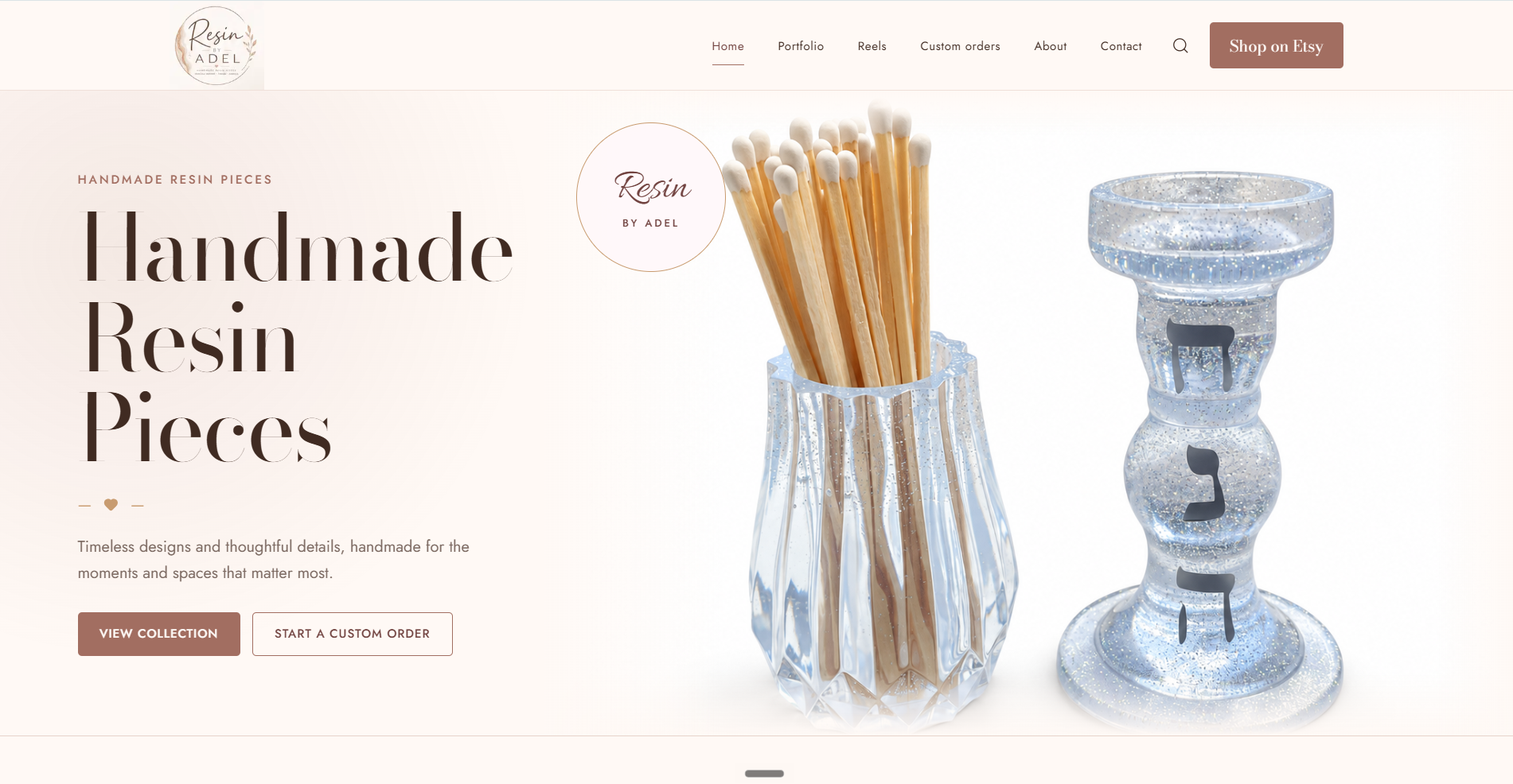 Resin by Adel website shown on desktop